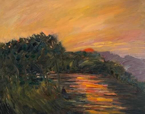 Boat landing at sunset 24x30 inches