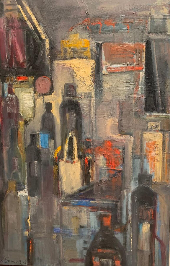 books and bottles 24x36x0.75 inches